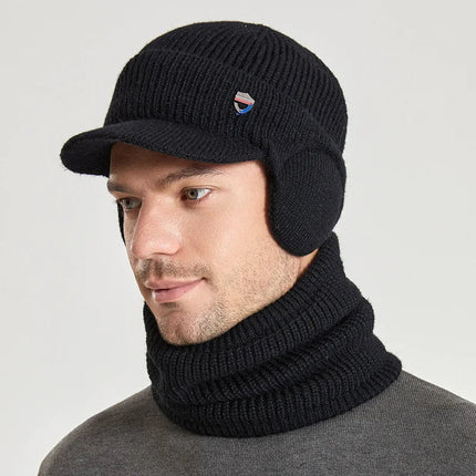 Bonnet homme cahe - oreilles et cache - cou - Noir - Ajustable (du 54 au 59) | La boutique du chapeau