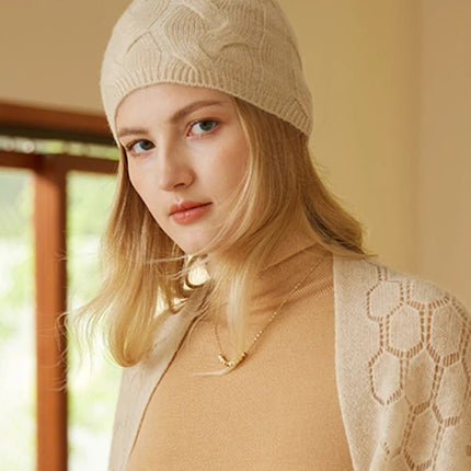 Bonnet tricot en cachemire - Beige - Ajustable (du 54 au 59) | La boutique du chapeau