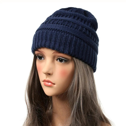 Bonnet tricoté extensible - Bleu marine - Ajustable (du 54 au 59) | La boutique du chapeau