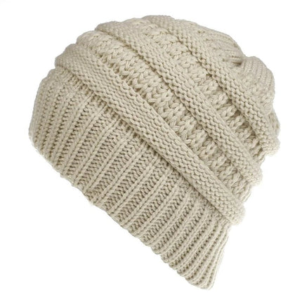 Bonnet tricoté pour queue de cheval - Blanc - Ajustable (du 54 au 59) | La boutique du chapeau