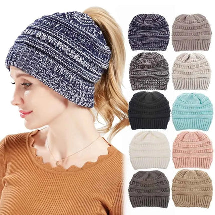 Bonnet tricoté pour queue de cheval - Gris - Ajustable (du 54 au 59) | La boutique du chapeau