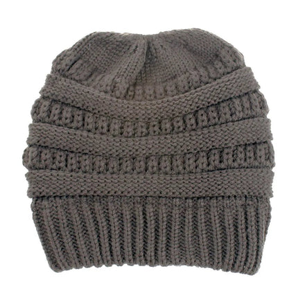 Bonnet tricoté pour queue de cheval - Gris - Ajustable (du 54 au 59) | La boutique du chapeau