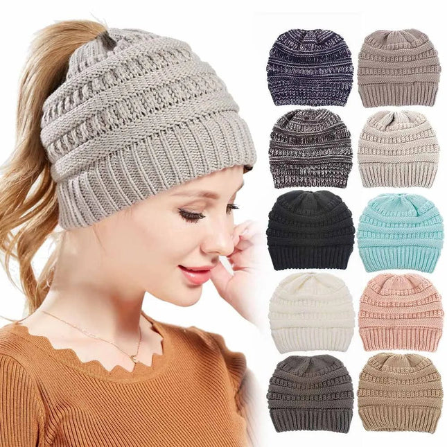 Bonnet tricoté pour queue de cheval - Gris - Ajustable (du 54 au 59) | La boutique du chapeau