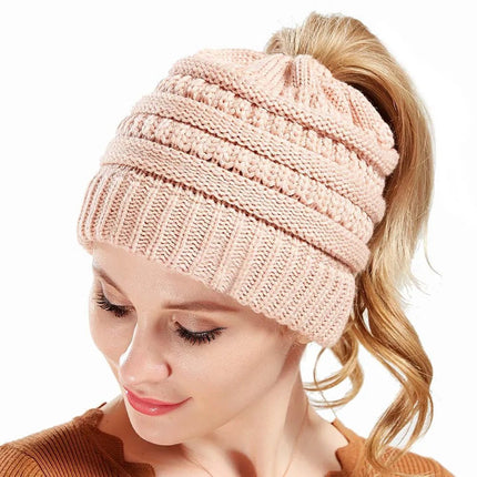 Bonnet tricoté pour queue de cheval - Gris - Ajustable (du 54 au 59) | La boutique du chapeau