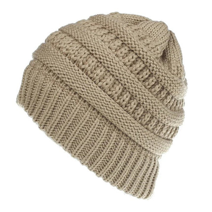 Bonnet tricoté pour queue de cheval - Kaki - Ajustable (du 54 au 59) | La boutique du chapeau