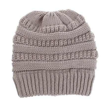 Bonnet tricoté pour queue de cheval - Gris - Ajustable (du 54 au 59) | La boutique du chapeau