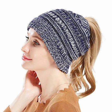 Bonnet tricoté pour queue de cheval - Gris - Ajustable (du 54 au 59) | La boutique du chapeau