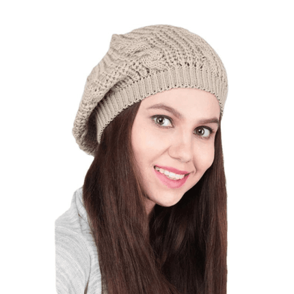 Bonnet tricoté torsadé pour femme - Beige - Ajustable (du 54 au 59) | La boutique du chapeau