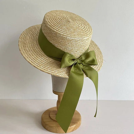 Canotier avec ruban et nœud - Vert - M (56 - 58cm) | La boutique du chapeau