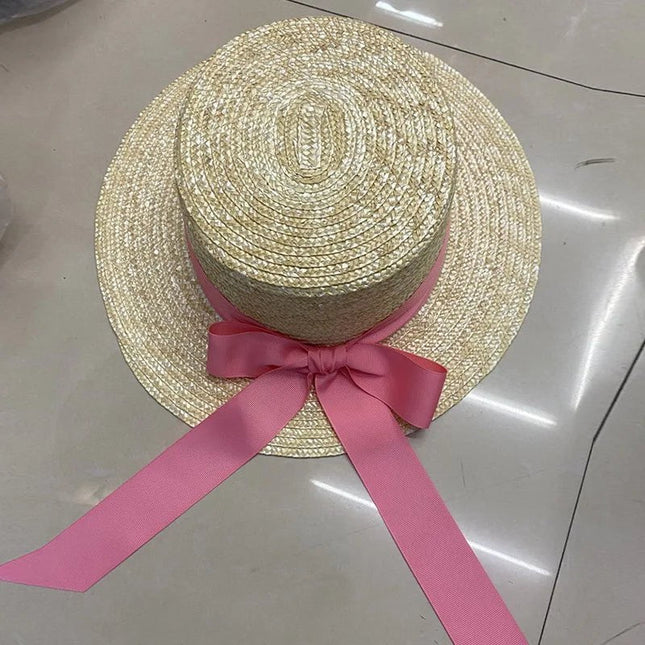 Canotier avec ruban et nœud - Rose - M (56 - 58cm) | La boutique du chapeau