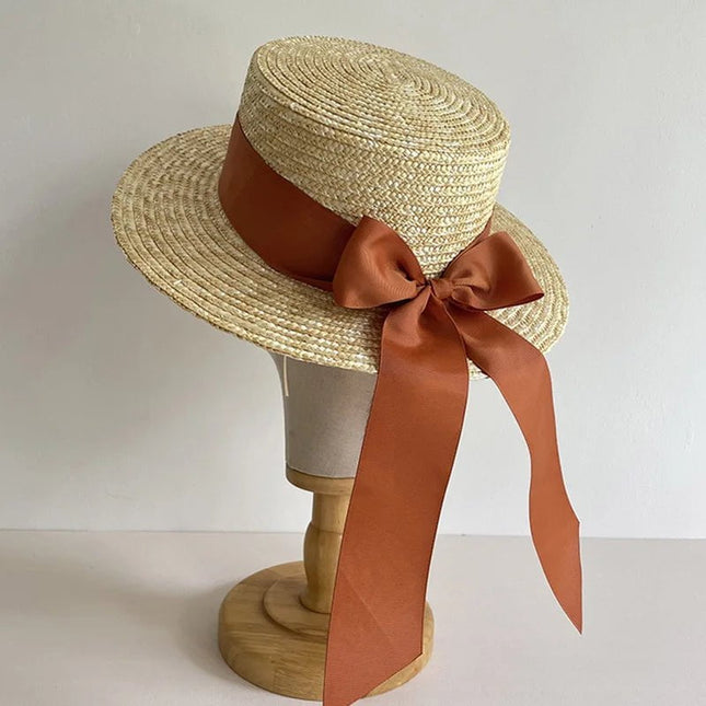 Canotier avec ruban et nœud - Rose - M (56 - 58cm) | La boutique du chapeau