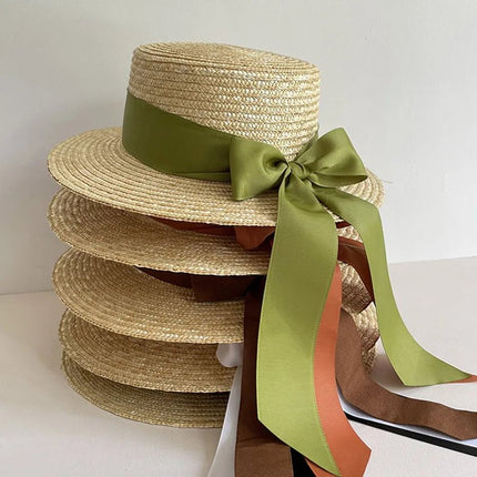 Canotier avec ruban et nœud - Rose - M (56 - 58cm) | La boutique du chapeau