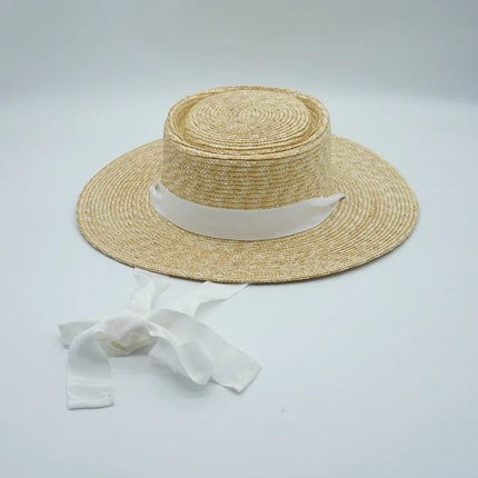 Canotier femme avec ruban sangle - Blanc - M (56 - 58cm) | La boutique du chapeau