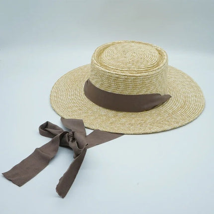 Canotier femme avec ruban sangle - Café - M (56 - 58cm) | La boutique du chapeau