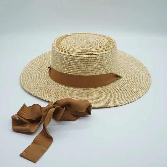 Canotier femme avec ruban sangle - Khaki - M (56 - 58cm) | La boutique du chapeau