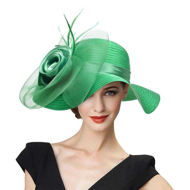 Capeline floral a grand bord en satin et crin - Noir - M (56 - 58cm) | La boutique du chapeau
