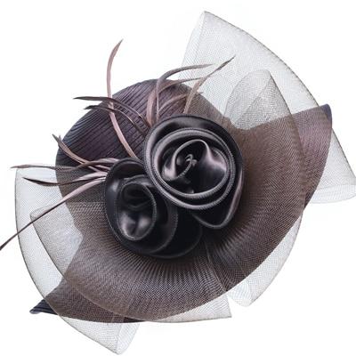 Capeline floral a grand bord en satin et crin - Marron - M (56 - 58cm) | La boutique du chapeau
