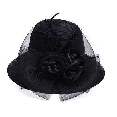 Capeline floral a grand bord en satin et crin - Noir - M (56 - 58cm) | La boutique du chapeau