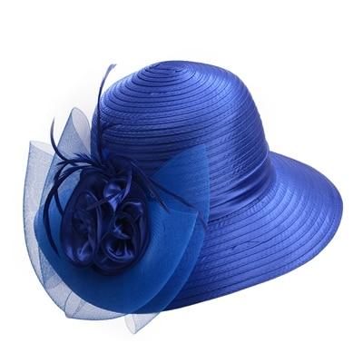 Capeline floral a grand bord en satin et crin - Bleu - M (56 - 58cm) | La boutique du chapeau