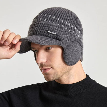 Casquette tricotée pour homme avec cache - oreilles - Gris clair - Ajustable (du 54 au 59) | La boutique du chapeau