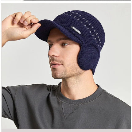 Casquette tricotée pour homme avec cache - oreilles - Bleu - Ajustable (du 54 au 59) | La boutique du chapeau