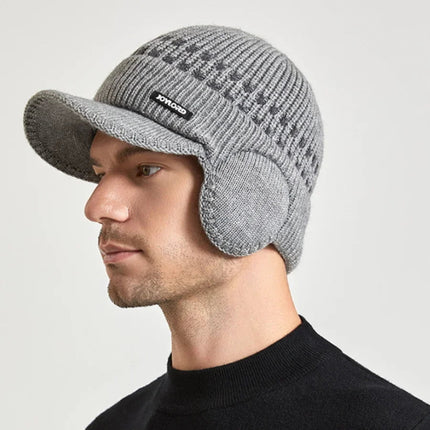 Casquette tricotée pour homme avec cache - oreilles - Gris clair - Ajustable (du 54 au 59) | La boutique du chapeau