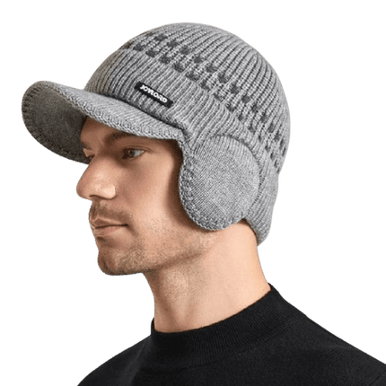 Casquette tricotée pour homme avec cache - oreilles - Gris clair - Ajustable (du 54 au 59) | La boutique du chapeau