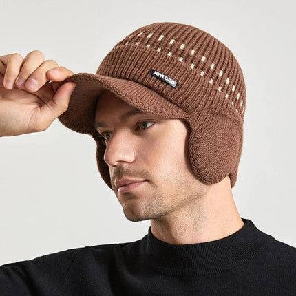 Casquette tricotée pour homme avec cache - oreilles - kaki - Ajustable (du 54 au 59) | La boutique du chapeau