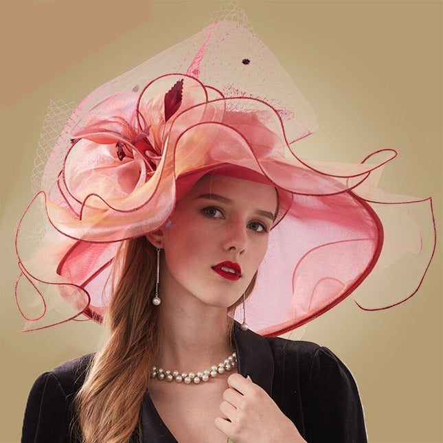 Chapeau avec plumes et fleur - Marron/rouge - M (56 - 58cm) | La boutique du chapeau