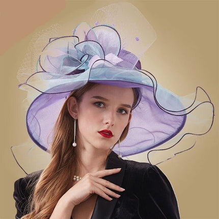 Chapeau avec plumes et fleur - Violet/rouge - M (56 - 58cm) | La boutique du chapeau