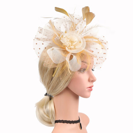 Chapeau Bibi dentelle et fleurs - Blanc/or - | La boutique du chapeau