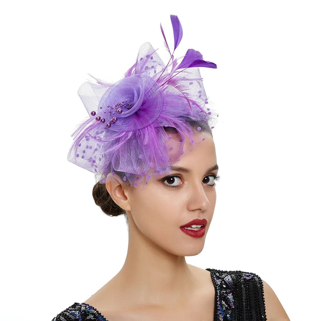 Chapeau Bibi dentelle et fleurs - Violet - | La boutique du chapeau