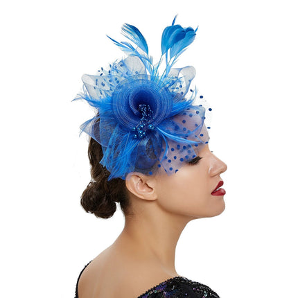 Chapeau Bibi dentelle et fleurs - Bleu - | La boutique du chapeau