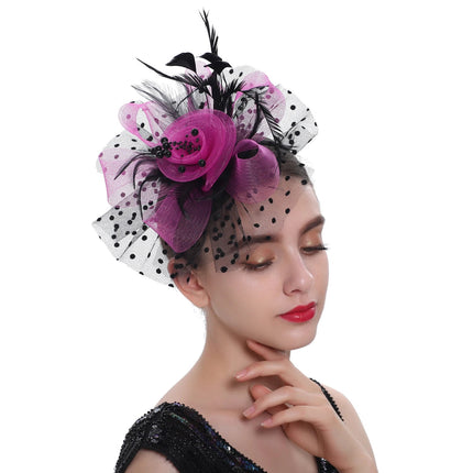 Chapeau Bibi dentelle et fleurs - Noir et rose/rouge - | La boutique du chapeau