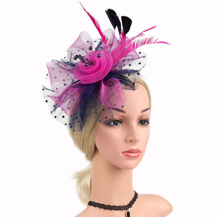 Chapeau Bibi dentelle et fleurs - Bleu et rose/rouge - | La boutique du chapeau