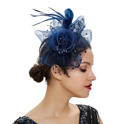 Chapeau Bibi dentelle et fleurs - Bleu foncé - | La boutique du chapeau