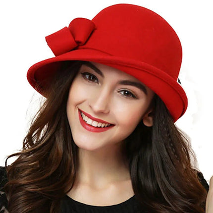 Chapeau cloche avec nœud - Rouge - M (56 - 58cm) | La boutique du chapeau