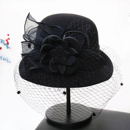 Chapeau cloche avec voilette - Noir - M (56 - 58cm) | La boutique du chapeau