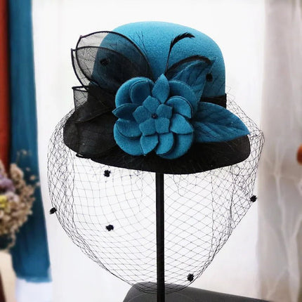 Chapeau cloche avec voilette - Bleu 1 - M (56 - 58cm) | La boutique du chapeau