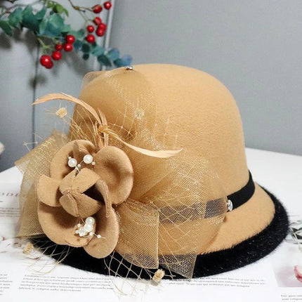 Chapeau cloche en feutre bicolore - kaki - M (56 - 58cm) | La boutique du chapeau