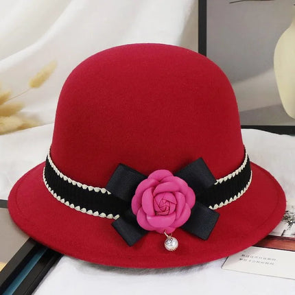 Chapeau cloche luxueux en laine - Rouge - S (54 - 55cm) | La boutique du chapeau