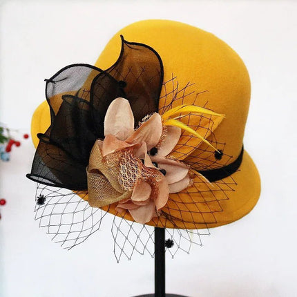 Chapeau cloche pour soirées - Jaune - M (56 - 58cm) | La boutique du chapeau