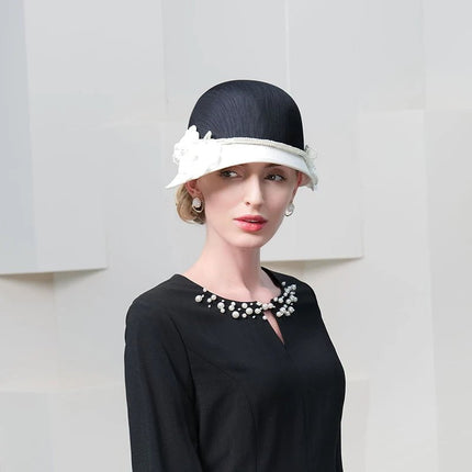 Chapeau cloche rétro - Noir/blanc - M (56 - 58cm) | La boutique du chapeau