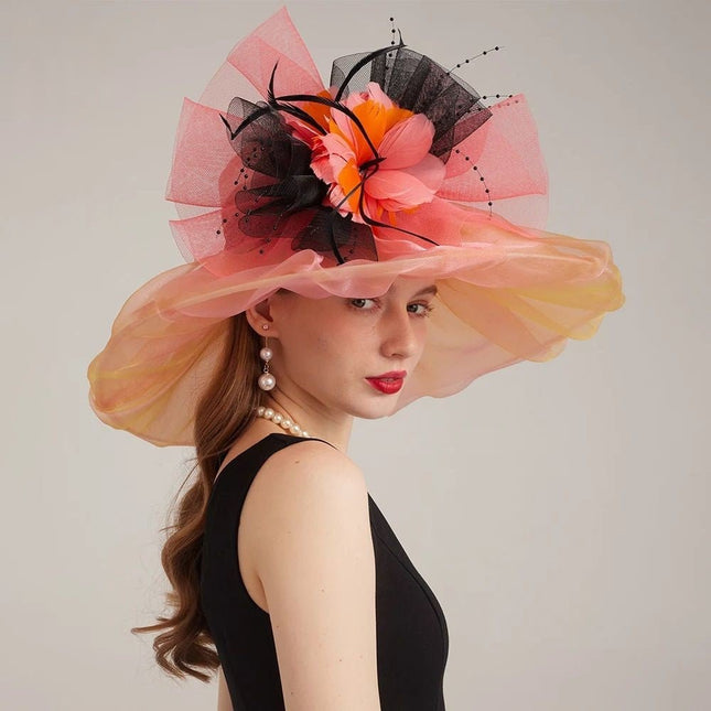 Chapeau de cérémonie charmant - Orange/rose - M (56 - 58cm) | La boutique du chapeau