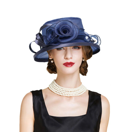 Chapeau de cérémonie vintage avec fleurs - Bleu - M (56 - 58cm) | La boutique du chapeau