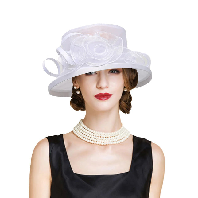 Chapeau de cérémonie vintage avec fleurs - Blanc - M (56 - 58cm) | La boutique du chapeau
