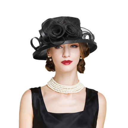 Chapeau de cérémonie vintage avec fleurs - Noir - M (56 - 58cm) | La boutique du chapeau