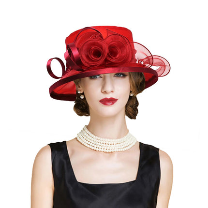Chapeau de cérémonie vintage avec fleurs - Rouge - M (56 - 58cm) | La boutique du chapeau