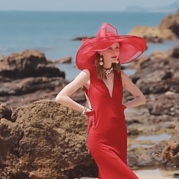 Chapeau de mariée à large bord - Rouge - M (56 - 58cm) | La boutique du chapeau