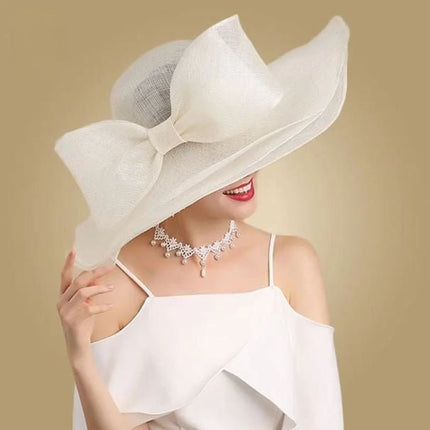 Chapeau de mariée à large bord - Beige/blanc - M (56 - 58cm) | La boutique du chapeau